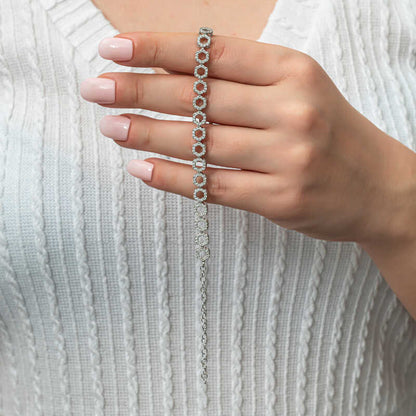 Bracelet en argent pour femme avec cercle en pierre blanche