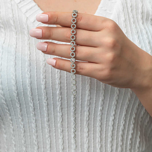 White Stone Channel Circle Women's Silver Bracelet