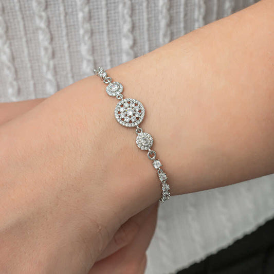 Bracelet en argent pour femme avec cercle en pierre blanche