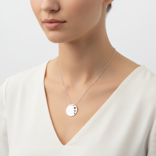 Kreisförmige Herz Damen Silber Halskette