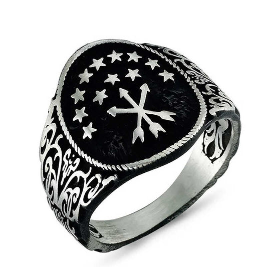 Circassian Flag Motif Men's Silver Ring