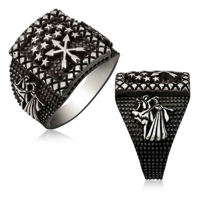 Caucasian Figure Men's Silver Ring