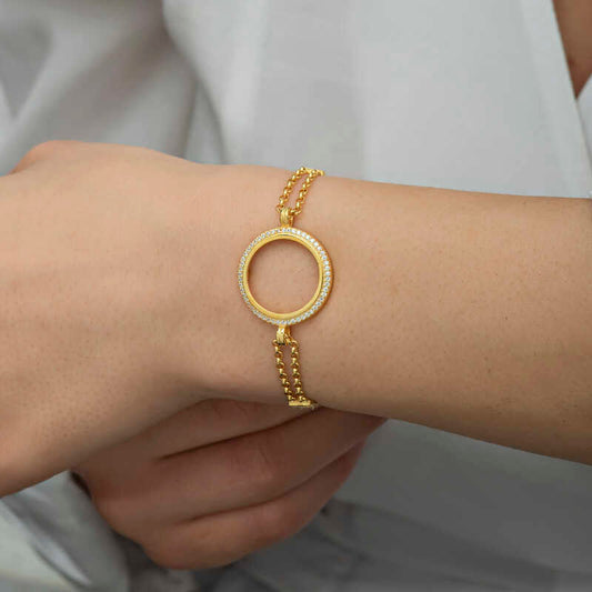 Vergoldetes, tragbares Damen-Silberarmband mit Viertel