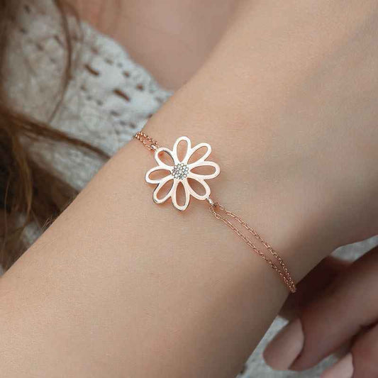 Rose Flower Women's Silver Bracelet