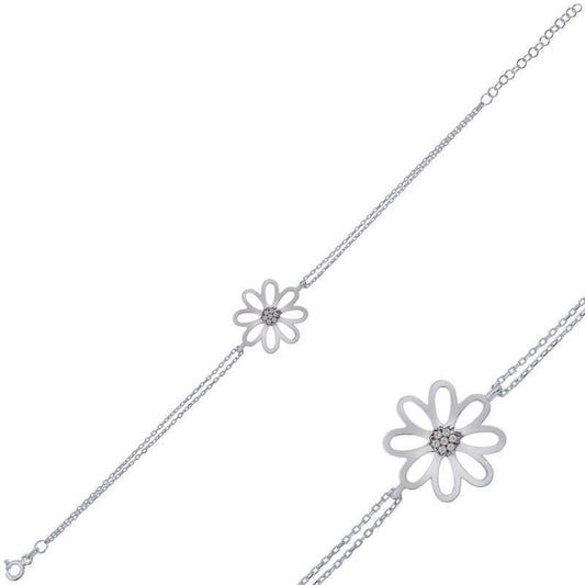 Flower Pattern Women's Silver Bracelet