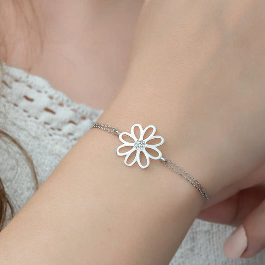 Blumenmuster Damen Silber Armband