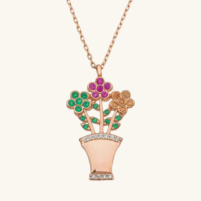 Flower Bouquet Women's Silver Necklace