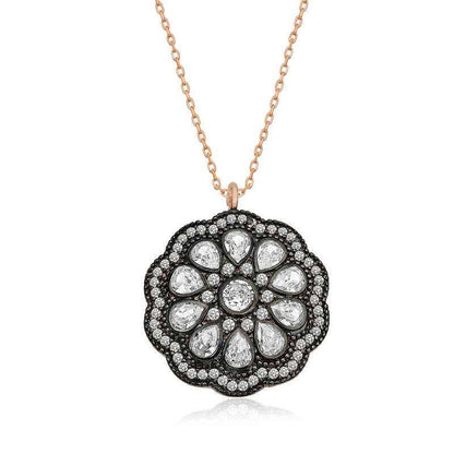 Flower Pattern Diamond Setting Women's Silver Pendant
