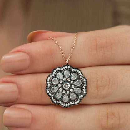 Flower Pattern Diamond Setting Women's Silver Pendant