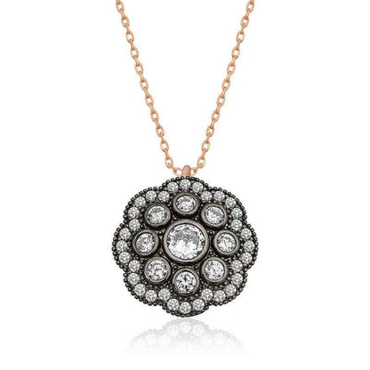 Flower Pattern Diamond Setting Women's Silver Necklace