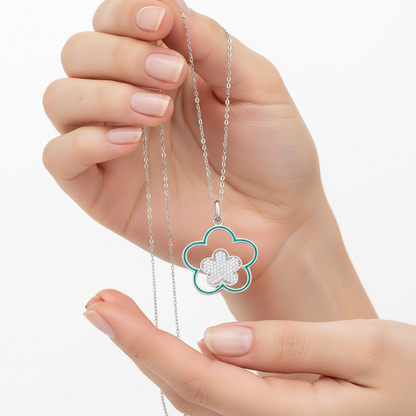 Blumenmuster Damen Silber Halskette