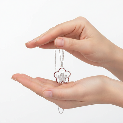 Blumenmuster Damen Silber Halskette