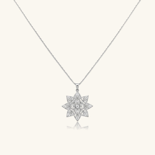 Flower Pattern Women's Silver Necklace