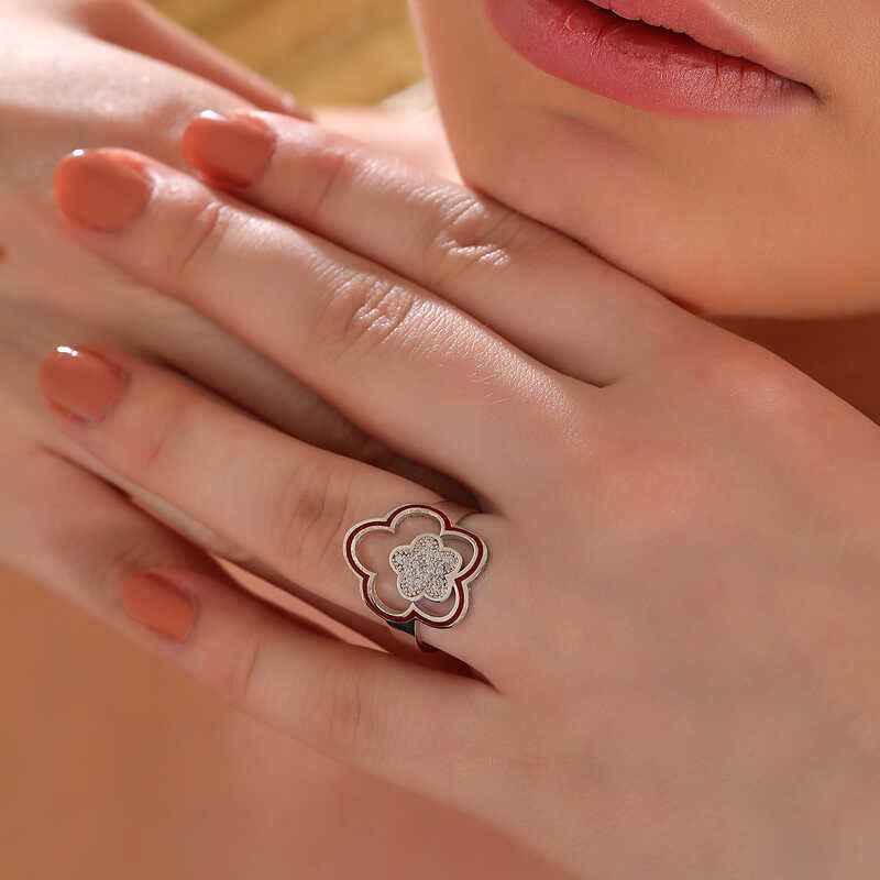 Flower Pattern Women's Silver Ring
