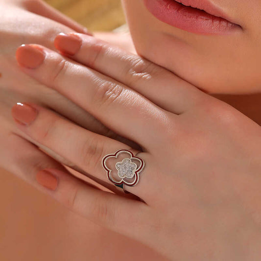 Flower Pattern Women's Silver Ring