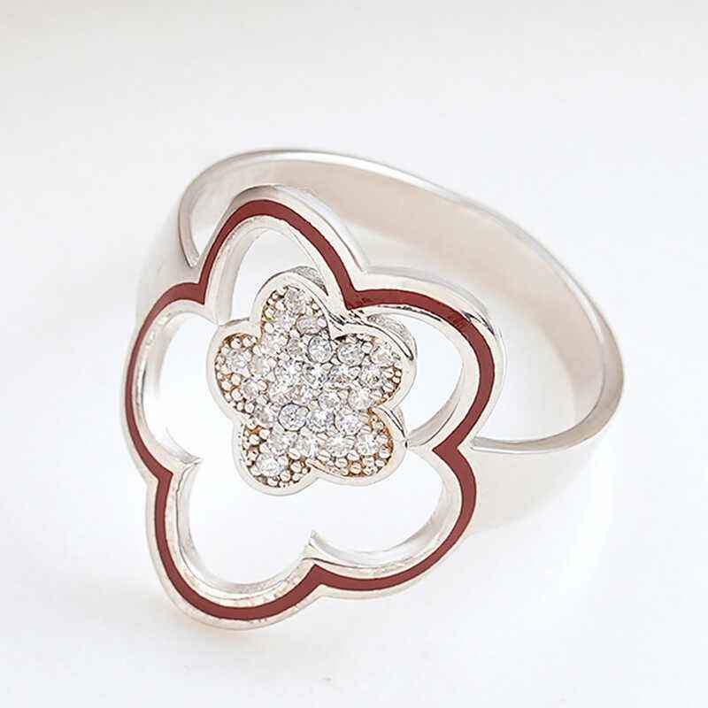 Flower Pattern Women's Silver Ring