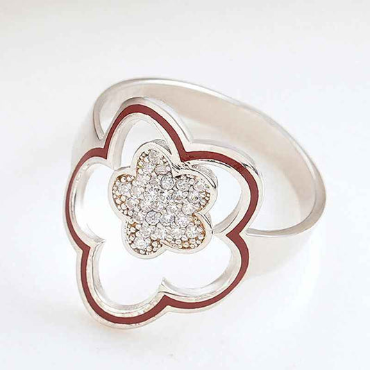 Flower Pattern Women's Silver Ring