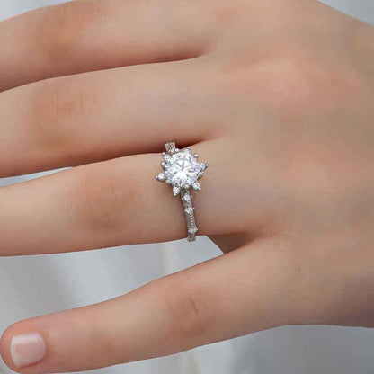 Flower Pattern Women's Silver Ring