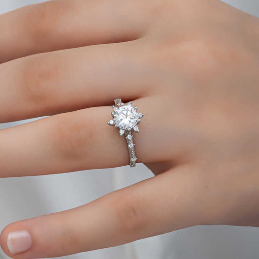 Flower Pattern Women's Silver Ring