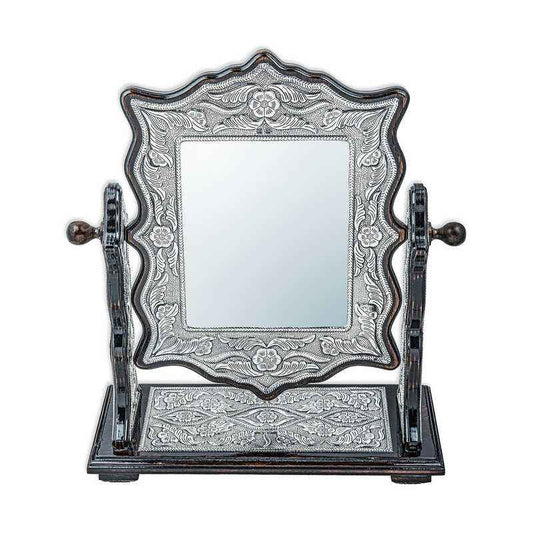 Flower Patterned Square Double-Sided Silver Mirror