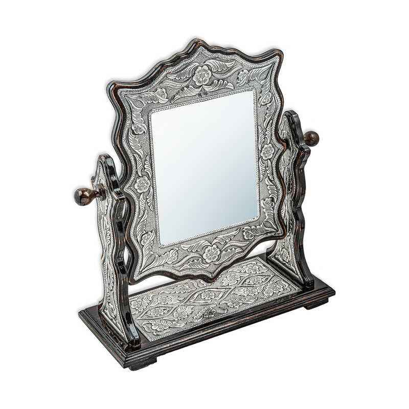 Flower Patterned Square Double-Sided Silver Mirror