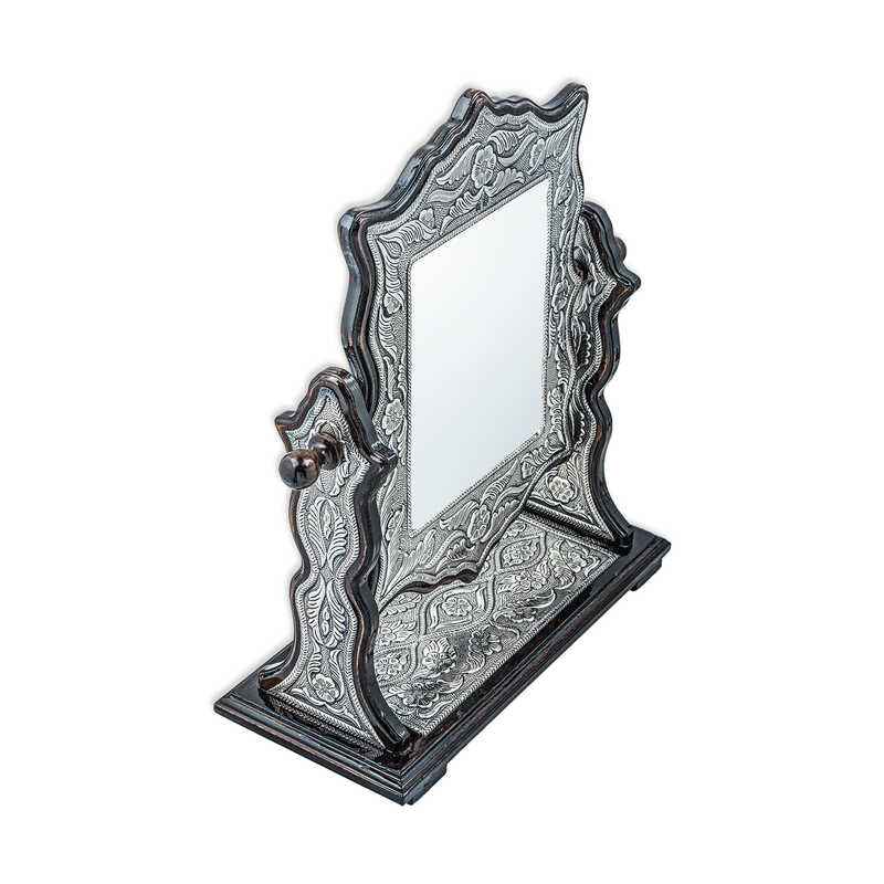 Flower Patterned Square Double-Sided Silver Mirror