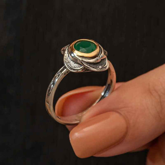 Flower Patterned Authentic Women's Silver Ring