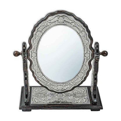 Flower Patterned Oval Double-Sided Silver Mirror