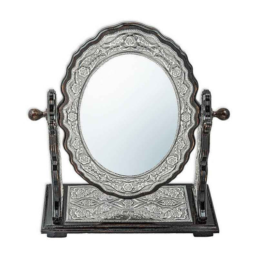 Flower Patterned Oval Double-Sided Silver Mirror
