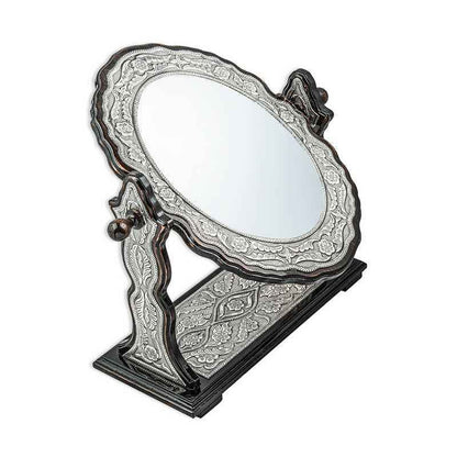 Flower Patterned Oval Double-Sided Silver Mirror