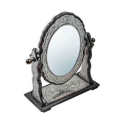 Flower Patterned Oval Double-Sided Silver Mirror