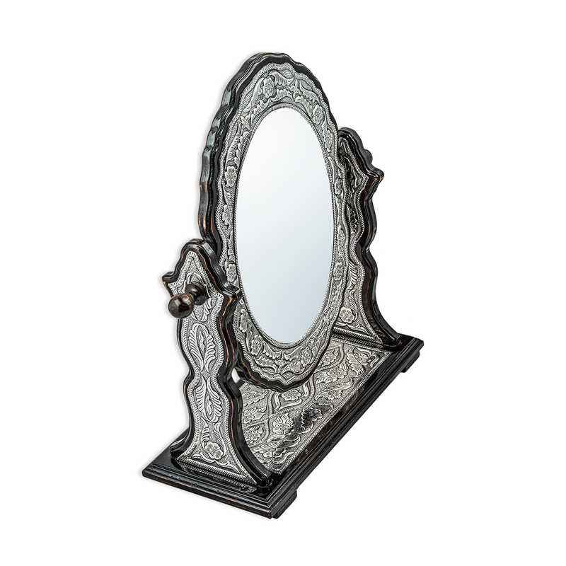 Flower Patterned Oval Double-Sided Silver Mirror