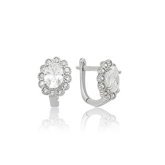 Boucles d'oreilles ovales en argent avec fleur en pierre