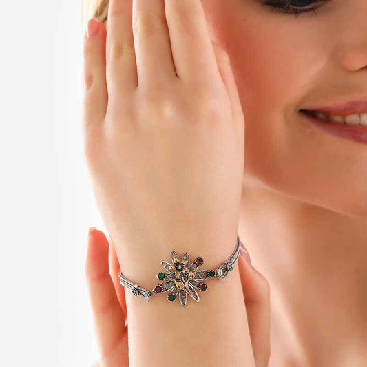 Flower Pattern Authentic Women's Silver Bracelet