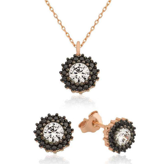 Flower Solitaire Women's Silver Set