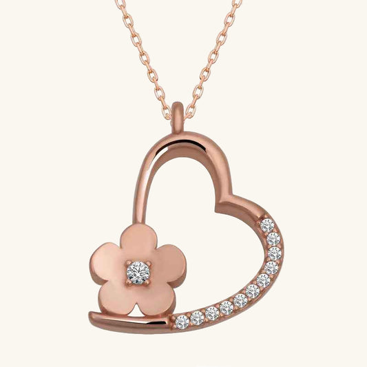 Rose Plated Flower Heart Women's Silver Pendant