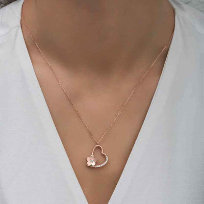 Rose Plated Flower Heart Women's Silver Pendant