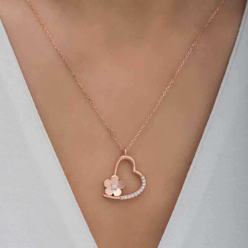 Rose Plated Flower Heart Women's Silver Pendant