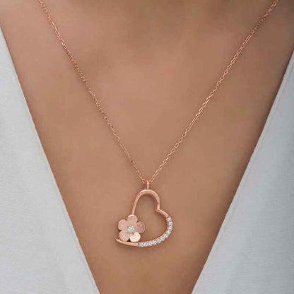 Rose Plated Flower Heart Women's Silver Pendant