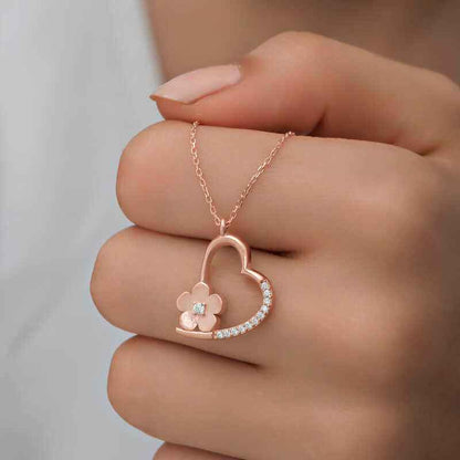 Rose Plated Flower Heart Women's Silver Pendant