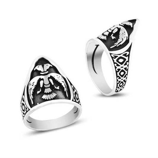 Double-Headed Eagle Men's Silver Thumb Ring