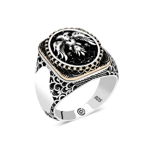 Double-Headed Eagle Oval Men's Silver Ring