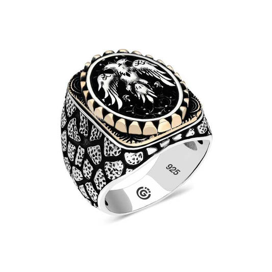 Double-Headed Eagle Oval Men's Silver Ring