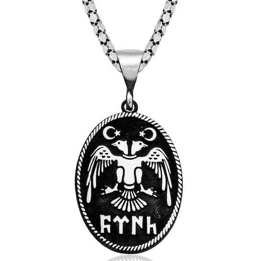 Double-Headed Seljuk Eagle Men's Silver Necklace
