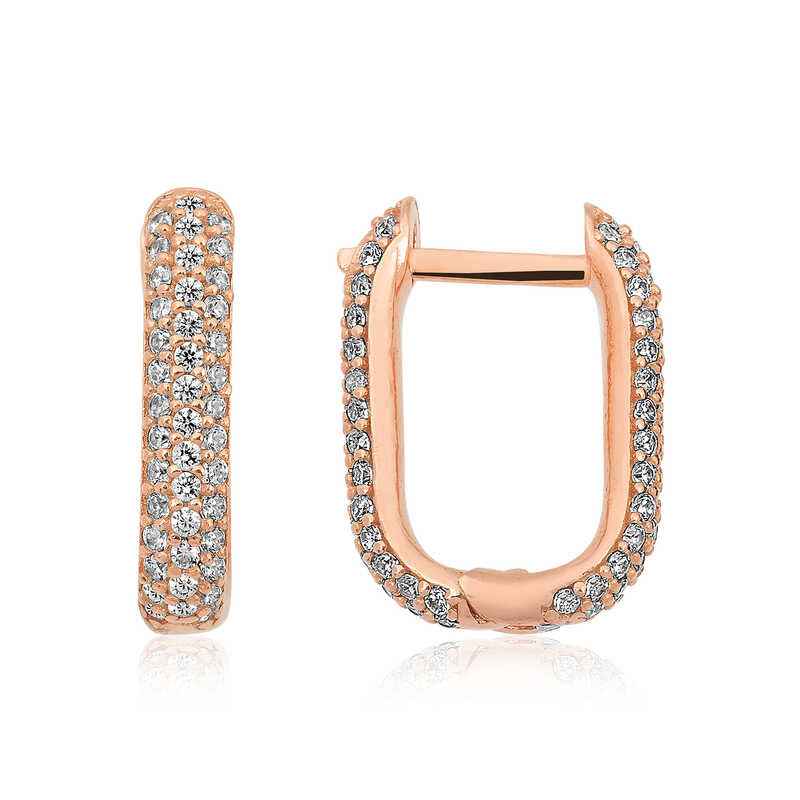 Double-Sided White Stone J Women's Rose Gold Plated Silver Earrings