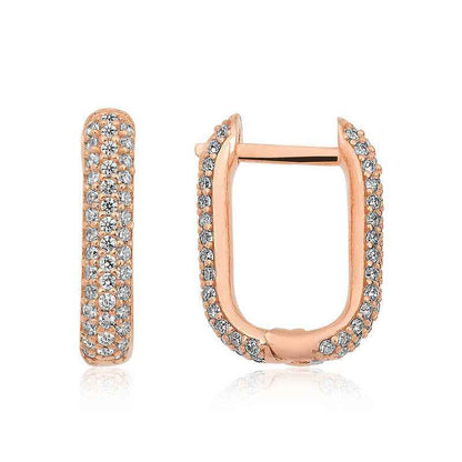 Double-Sided White Stone J Women's Rose Gold Plated Silver Earrings