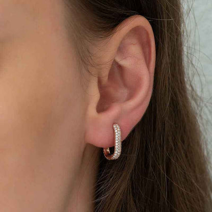 Double-Sided White Stone J Women's Rose Gold Plated Silver Earrings