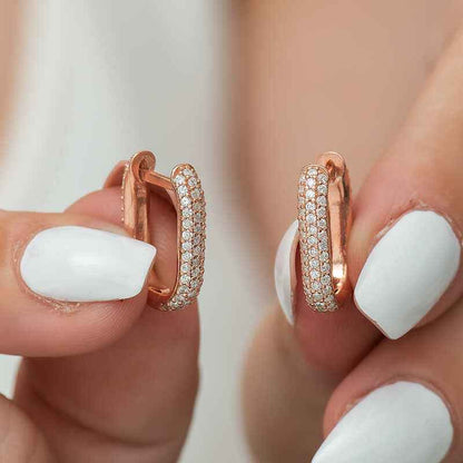 Double-Sided White Stone J Women's Rose Gold Plated Silver Earrings