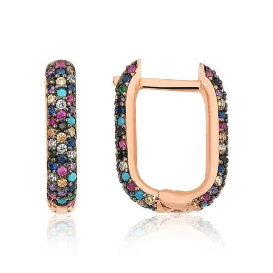 Double-Sided Mixed Stone J Women's Rose Gold Plated Silver Earrings