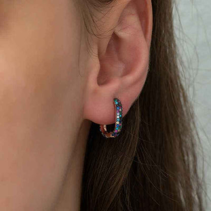Double-Sided Mixed Stone J Women's Rose Gold Plated Silver Earrings